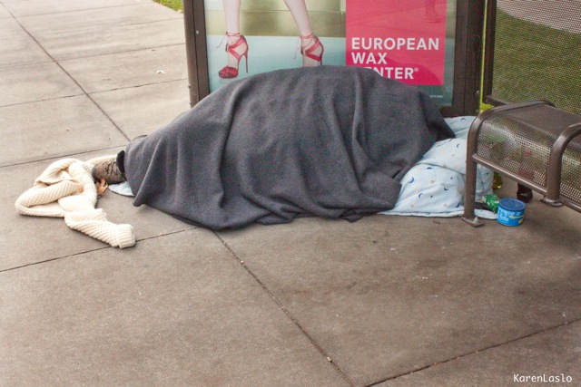 A homeless Chico resident photographed on Vallombrosa Avenue