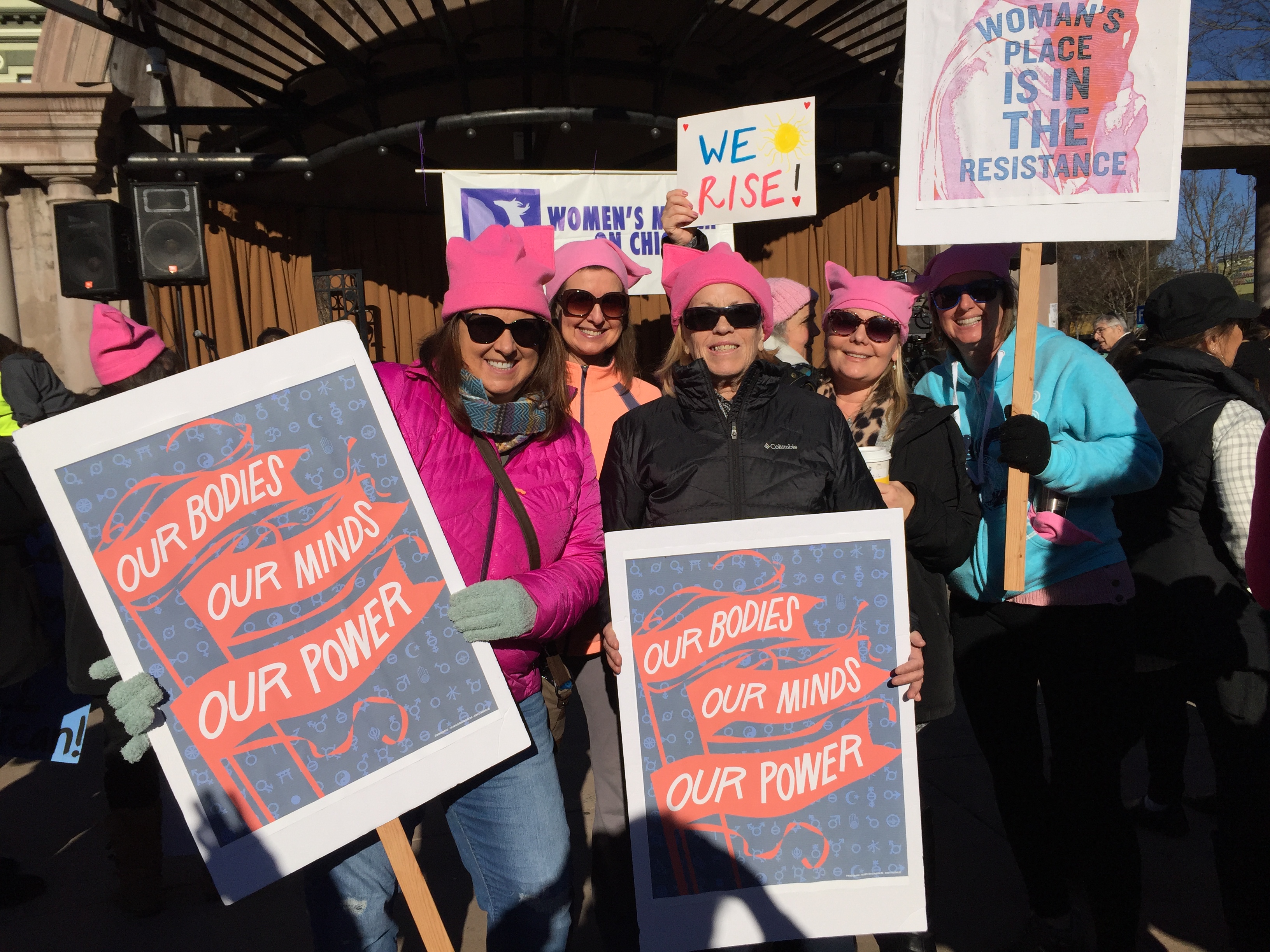 <p style="width:800px; margin-bottom: 0;text-align:right; font-size: 13px; font-style: italic; font-weight: bold;line-height: 1.6153846154; padding-top: 0.0em; padding-bottom: 0.5384615385em;">photo by Leslie Layton</p>
<p style="width:800px; margin-bottom: 0;text-align:left; font-size: 14px; font-style: italic; font-weight: bold; line-height: 1.6153846154; padding-top: 0.0em; padding-bottom: 0.5384615385em;">Women in pussy hats pose for a photo before the Saturday Women’s March on Chico that organizers said drew some 2,500 people. Men, women and families came to rally in defense of women’s rights and protest President Trump’s policies on immigration, civil rights and the environment. Check our Facebook page for more photos Saturday and come back to the website Sunday for our full coverage. </p>